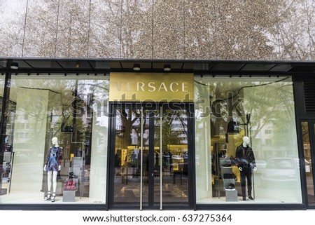 Dusseldorf, Germany - April 16, 2017: Versace store located in a modern building in Dusseldorf, Germany