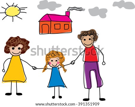 Vector Image Happy Family House Kids Stock Vector 391351909 - Shutterstock