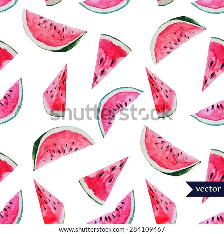 watercolor vector seamless pattern of watermelon wedges