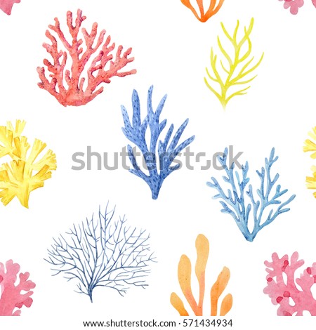 watercolor pattern beautiful corals. Summer seamless background