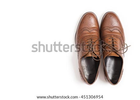 Men's classic brown leather shoes isolated on white background