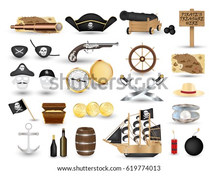 set of pirate object tool on a white background