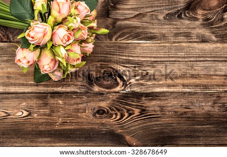 Download Valentine Roses On Rustic Wood Background Stock Photo ...