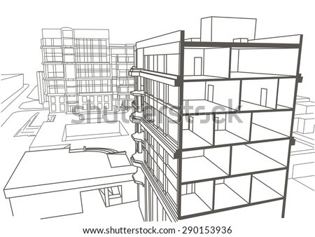 Apartment Building Drawing architectural linear sketch multistory apartment building stock Apartment Building Drawing architectural linear sketch multistory apartment building stock
