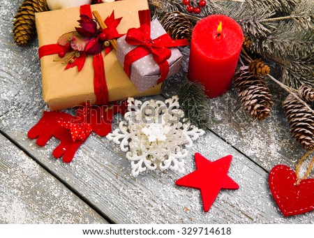 Christmas Decoration Over Wooden Background