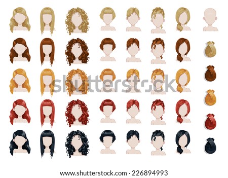 Set of female hair style sprites. Vector game design for app