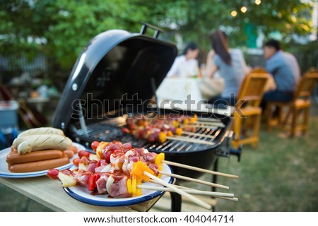 Dinner party, barbecue and roast pork at night