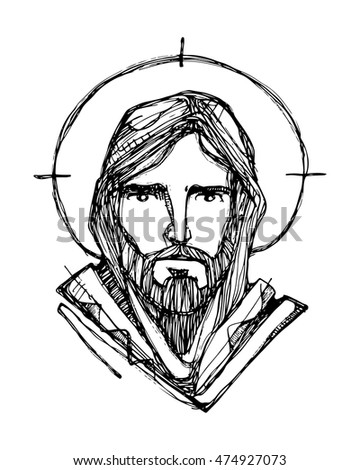 Hand Drawn Vector Illustration Drawing Jesus Stock-Vektorgrafik