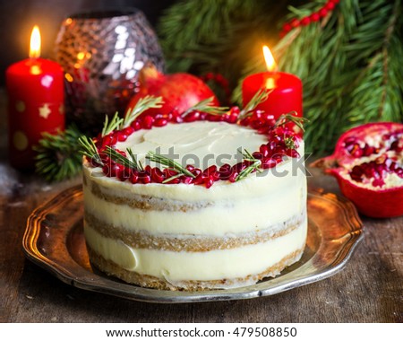 Rustic Naked Cake Decorated For Christmas Or New Year Rustic Naked Cake Decorated For Christmas Or New Year