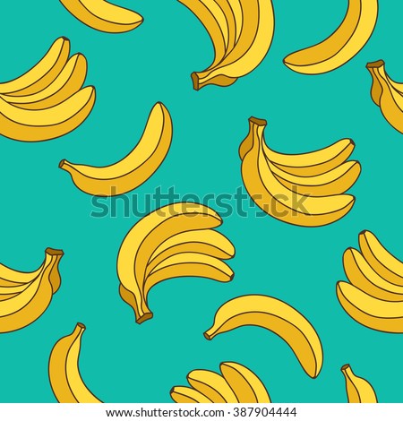 Seamless vector pattern of yellow bananas on a blue background. Yellow fruit.