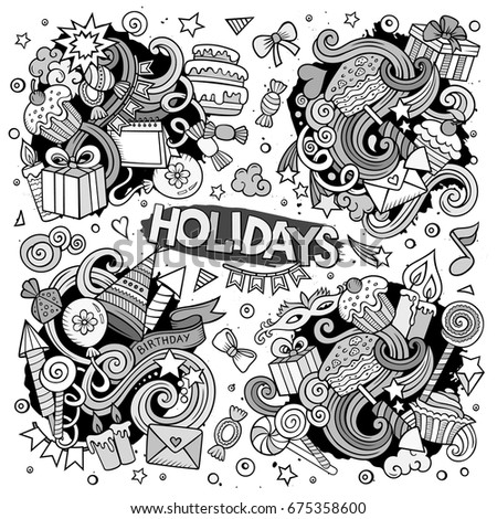 Cartoon Colorful Hand Drawn Doodles Holiday Stock Vector 500992519 ...