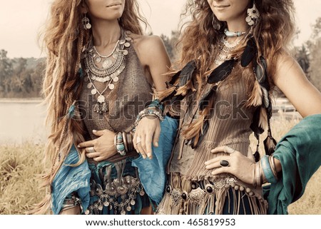 Two beautiful gypsy girls in ethnic jewelry