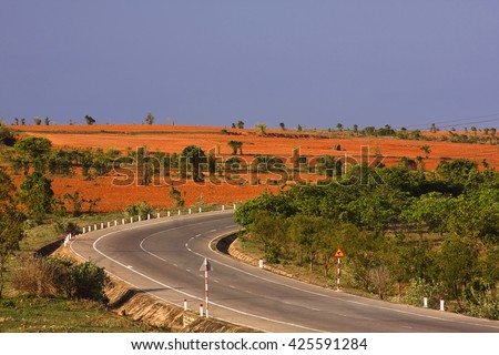 Lonely coastal road, Highway at Phan Thiet,Mui Ne, Ninh Thuan province, Vietnam, Asia