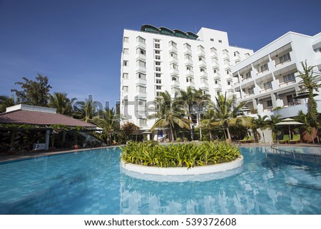 NINH THUAN,VIETNAM -AUGUST 19, 2016:Swimming pool of Saigon Ninh Chu Resort on Phan Rang Beach,, Ninh Thuan, Vietnam