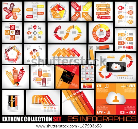 Extreme Collection of 25 quality Infographics background. A lot of different templates ready to display your data.