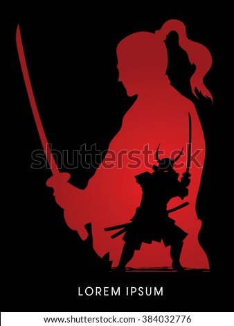 Silhouette Samurai Ready Fight Graphic Vector Stock Vector 384032776