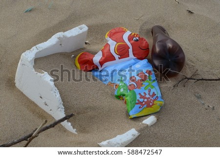 FEBRUARY19,2017 ISTANBUL,SILE.Many kind of waste on the beach.Environmental pollution.