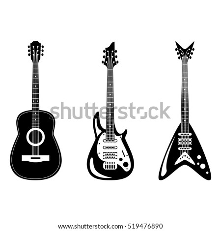 acoustic and electric guitars set. Vector illustration.