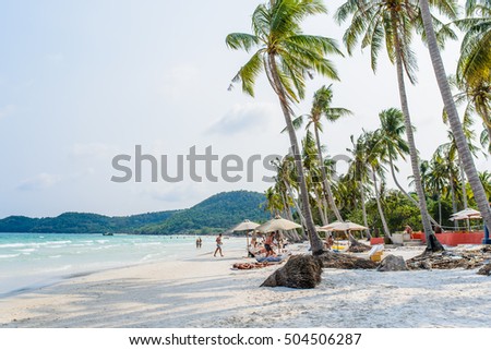 Phu Quoc Island, Kien Giang, Vietnam 11 March 2016: beautiful lanscapes of beach near a home stay in SAO Beach in Phu Quoc Island, foreign tourist