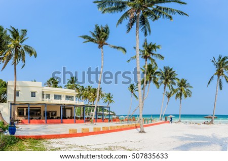 Phu Quoc Island, Kien Giang, Vietnam 11 March 2016: beautiful lanscapes of beach in a home stay in SAO Beach in Phu Quoc Island, foreign tourist