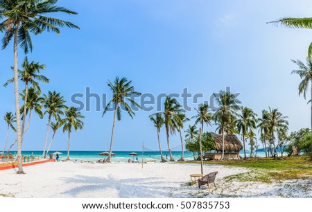Phu Quoc Island, Kien Giang, Vietnam 11 March 2016: beautiful lanscapes of beach in a home stay in SAO Beach in Phu Quoc Island, foreign tourist