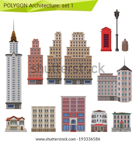 Architecture Design Elements polygonal style skyscrapers buildings set city stock vector Architecture Design Elements polygonal style skyscrapers buildings set city stock vector