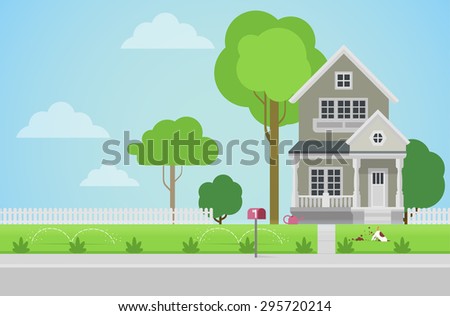 Architecture Design Elements flat style countryside family house backyard stock vector Architecture Design Elements flat style countryside family house backyard stock vector