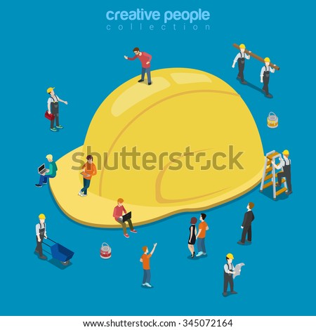 Yellow construction helmet hat cap flat 3d isometry isometric building business concept web vector illustration. Creative people collection.
