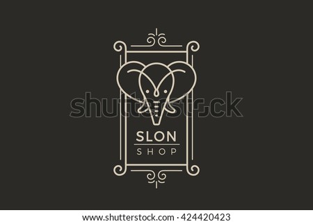Vintage Label Elephant Logo design vector template linear style.
Ganesha Retro Frame Esoteric shop Logotype concept icon.
