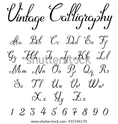 stock vector vintage calligraphic script font linear vector handmade calligraphy typeface letters numbers 435596170