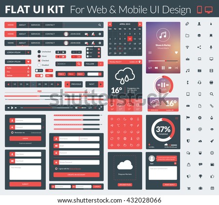 Download Set Flat Design Ui Elements Website Stock Vector 432028066 ...