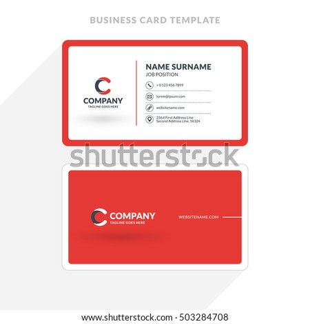 Business Card Gray Jagged Ribbon Red Stock Vector 606278048 Shutterstock Sided Business Card Template