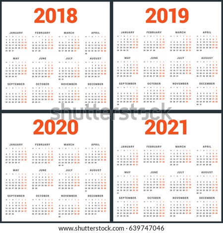 Set Calendars 2018 2019 2020 2021 Stock Vector 639747046 ...