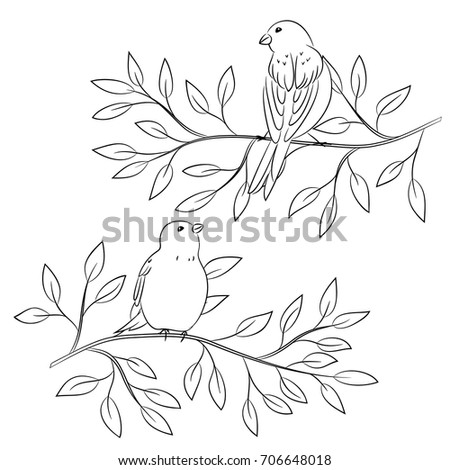 Birds Tree Branches Hand Drawing Stock Vector 325963004 - Shutterstock