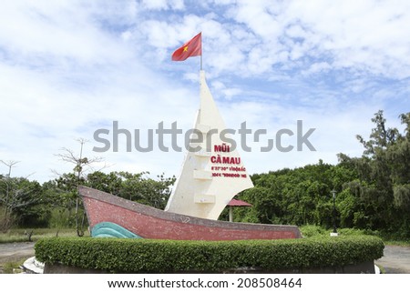 CA MAU, VIETNAM - NOVEMBER 19, 2012: The image of a sailing ship where Ca Mau Province is the southernmost point of Vietnam country