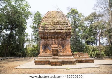 Side view of the only Cham Tower in jungle in Central Highlands of Vietnam, Yang Prong Tower is situated in Ea Sup District, 100km away from Buon Ma Thuot