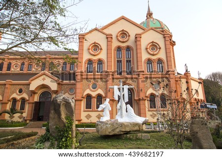 Buon Me Thuot, Vietnam - Mar 30, 2016: Buon Ho church in Buon Me Thuot province, central highland of Vietnam