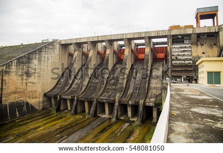 Hoa Binh, Vietnam - Dec 27, 2016: View of Hoa Binh Hydroelectricity Plant. This plant was built from 1979 to 1994 with 8 machines provides 1920 MW, equal to one third of productivity of Vietnam.
