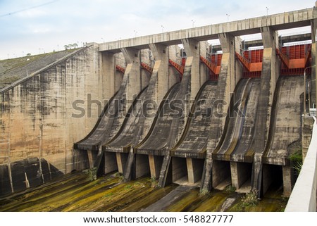 Hoa Binh, Vietnam - Dec 27, 2016: View of Hoa Binh Hydroelectricity Plant. This plant was built from 1979 to 1994 with 8 machines provides 1920 MW, equal to one third of productivity of Vietnam.