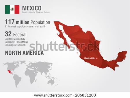 Mexico World Map Pixel Diamond Texture Stock Vector