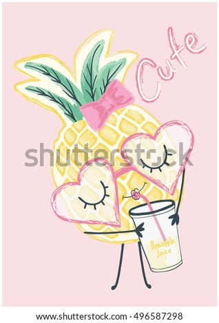 illustration cute pineapple graphic for t shirt print