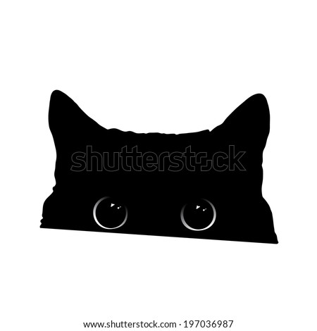 cute black cat face with big eyes peeking silhouette vector illustration - Black Cat Silhouette Halloween cute black cat face with big eyes peeking silhouette vector illustration - Black Cat Silhouette Halloween