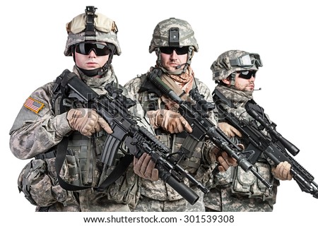 United States paratroopers airborne infantry studio shot on white background