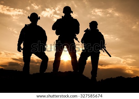 United States Army rangers on the sunset