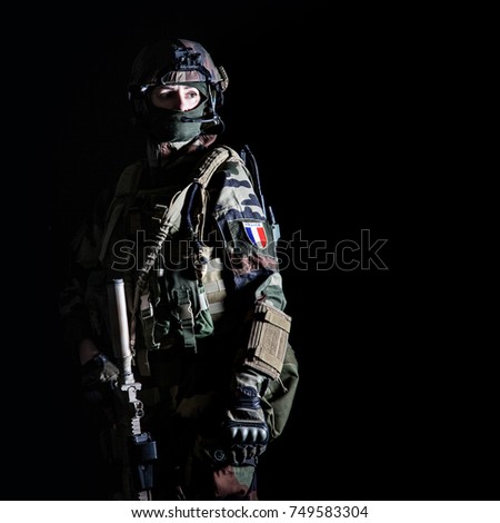 Paratrooper of french 1st Marine Infantry Parachute Regiment RPIMA studio shot