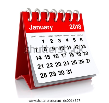January 2018 Calendar. Isolated on White Background. 3D Illustration