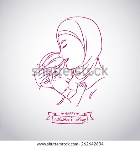 Drawing of a mother Middle East with demonstration of affection for his son