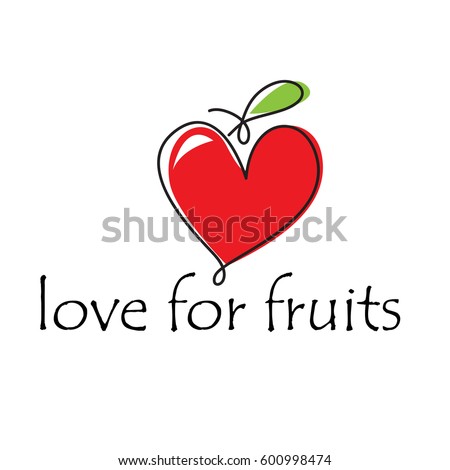 Vector abstract greengrocer and vegan. Apple and heart, love for fruits