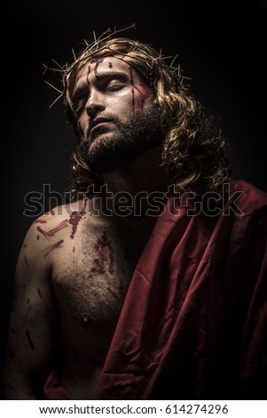 Jesus Christ Struck Bleeding Crown Thorns Stock Photo (Royalty Free ...