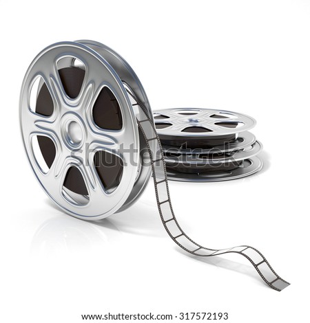 Film reels. Video icon. 3D render illustration isolated on white background